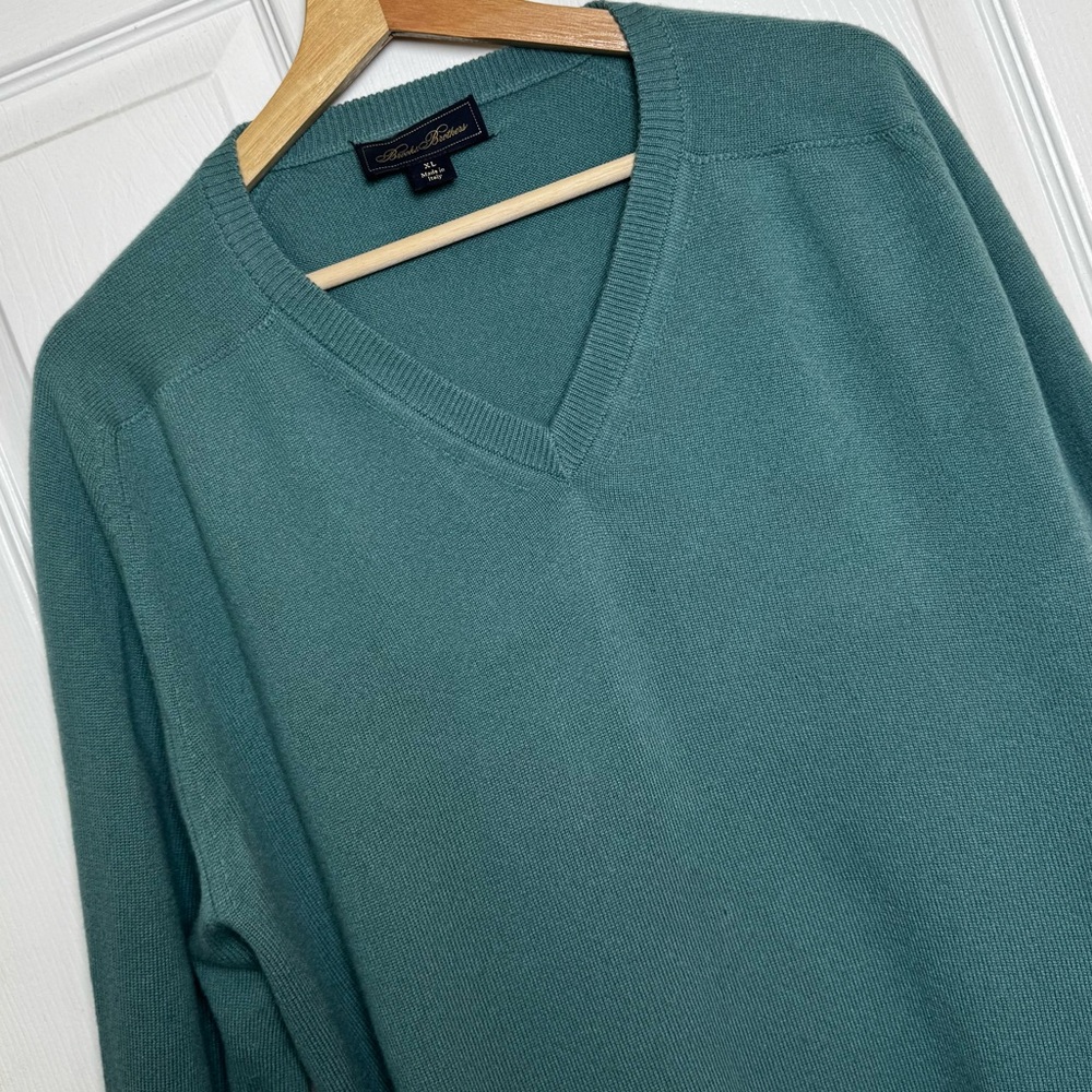 Brooks Brothers Italy Merino Wool V Neck Sweater Size XL Teal Blue Green - Picture 4 of 11